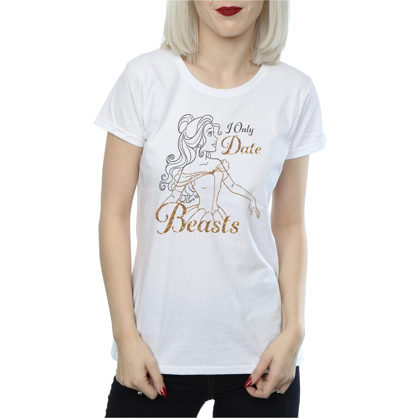 White - Pack Shot - Beauty And The Beast Womens-Ladies I Only Date Beasts Belle Cotton T-Shirt