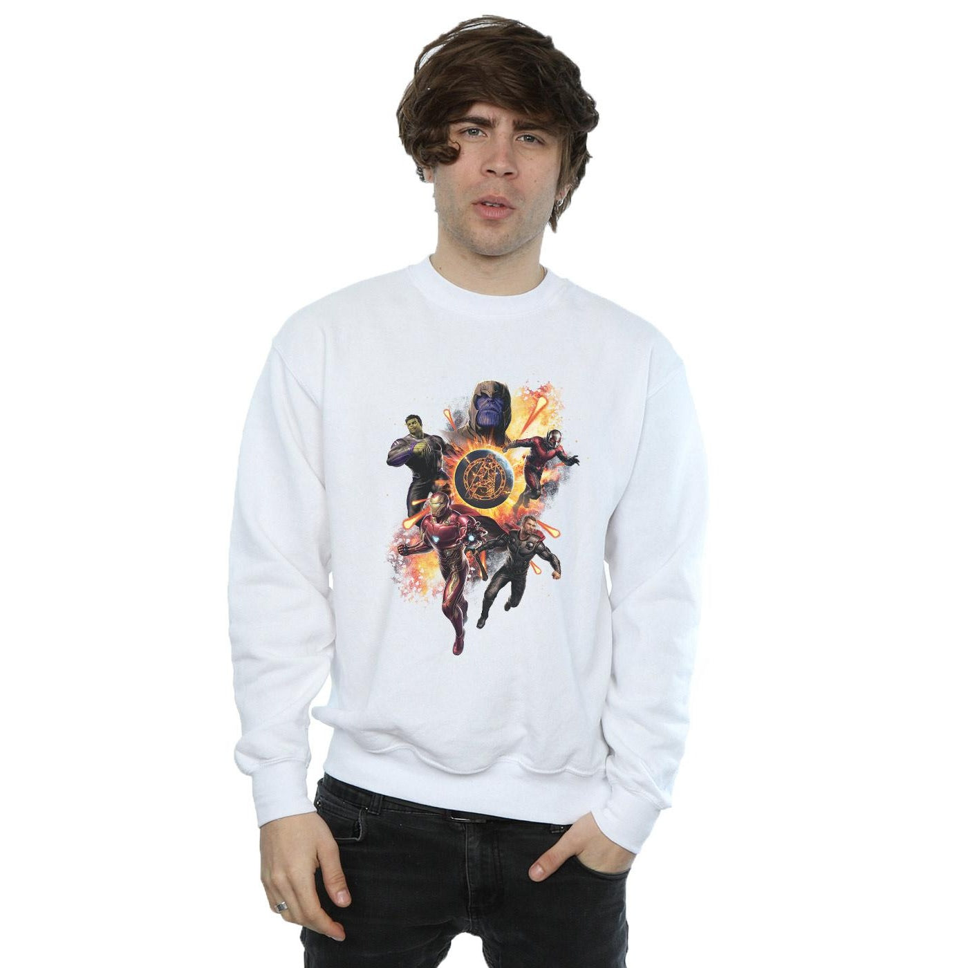 White - Back - Marvel Mens Avengers Endgame Explosion Team Cotton Sweatshirt