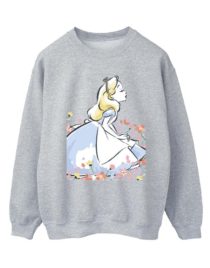 Sports Grey - Front - Disney Womens-Ladies Alice In Wonderland Sketch Flowers Sweatshirt