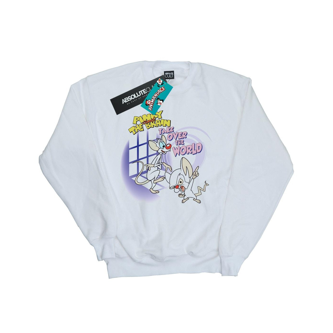 White - Front - Animaniacs Girls Pinky And The Brain Take Over The World Sweatshirt