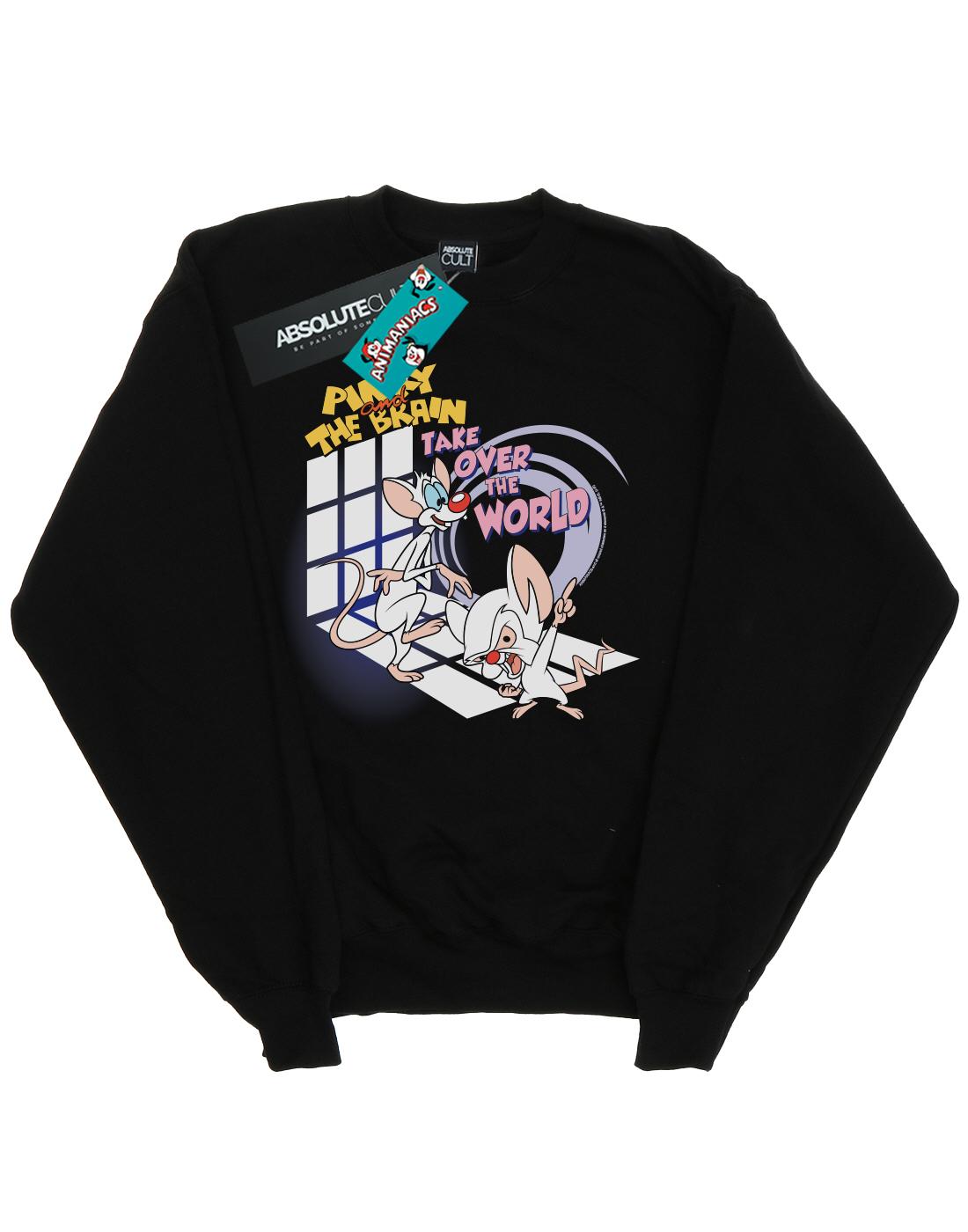 Black - Front - Animaniacs Girls Pinky And The Brain Take Over The World Sweatshirt