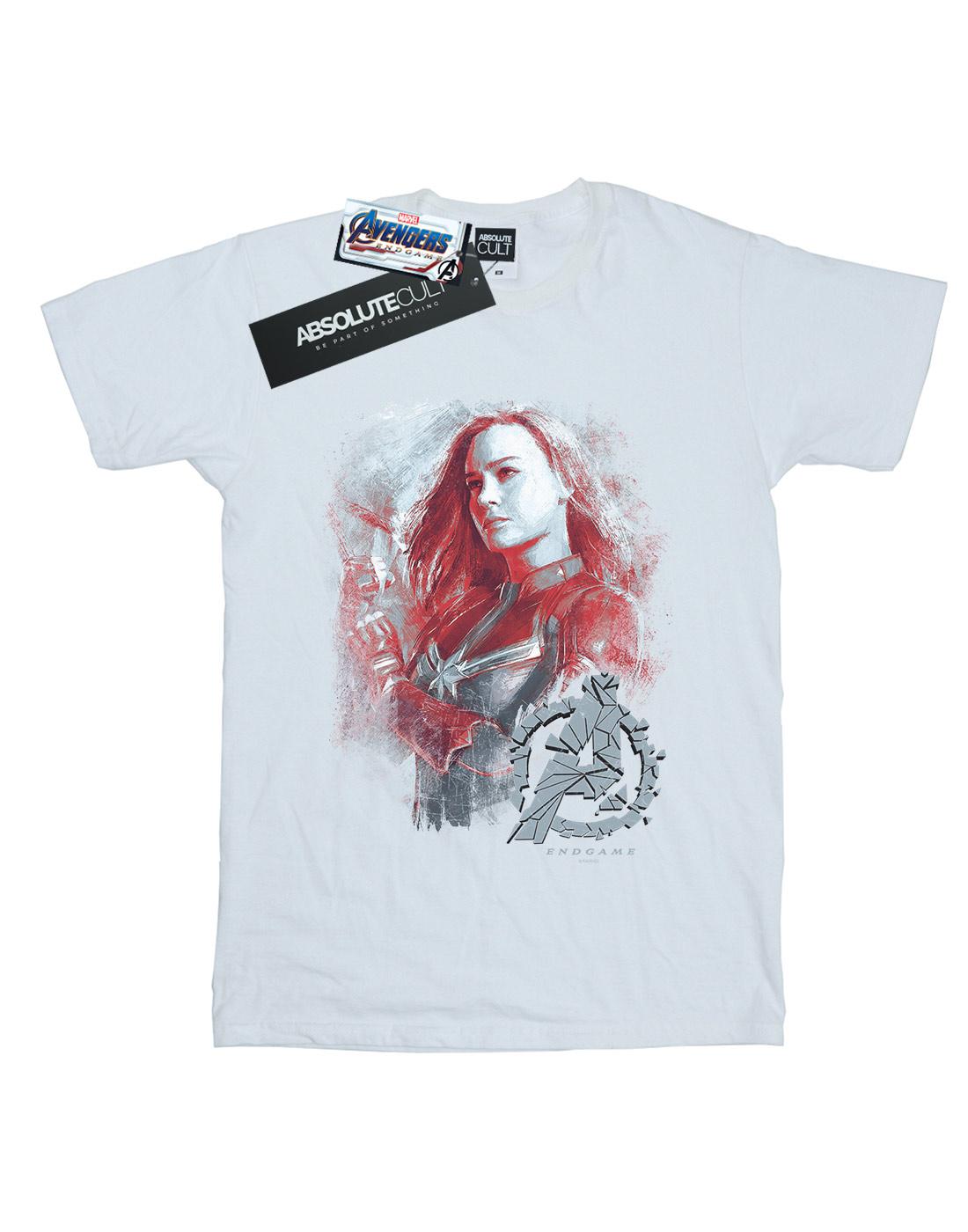 White - Front - Marvel Womens-Ladies Avengers Endgame Captain Marvel Brushed Cotton Boyfriend T-Shirt