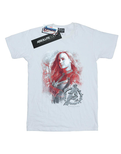 White - Front - Marvel Womens-Ladies Avengers Endgame Captain Marvel Brushed Cotton Boyfriend T-Shirt
