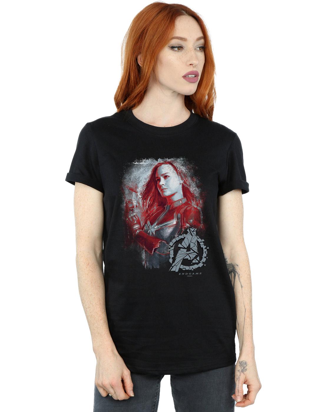 Black - Back - Marvel Womens-Ladies Avengers Endgame Captain Marvel Brushed Cotton Boyfriend T-Shirt