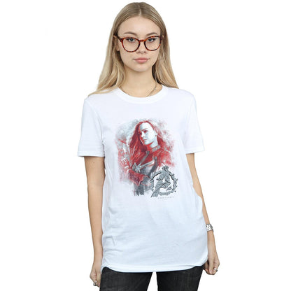White - Back - Marvel Womens-Ladies Avengers Endgame Captain Marvel Brushed Cotton Boyfriend T-Shirt