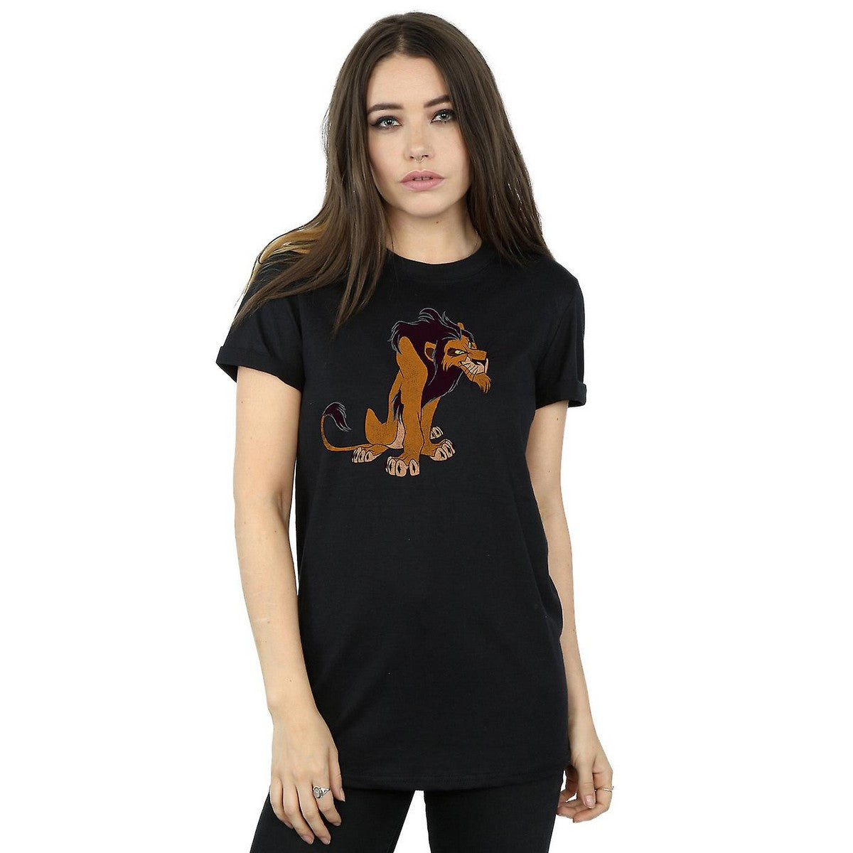 Black - Back - The Lion King Womens-Ladies Classic Scar Cotton Boyfriend T-Shirt