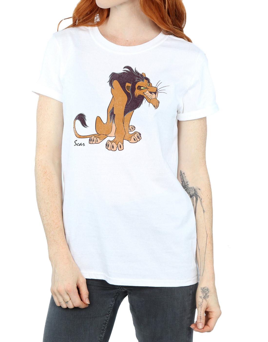 White - Side - The Lion King Womens-Ladies Classic Scar Cotton Boyfriend T-Shirt