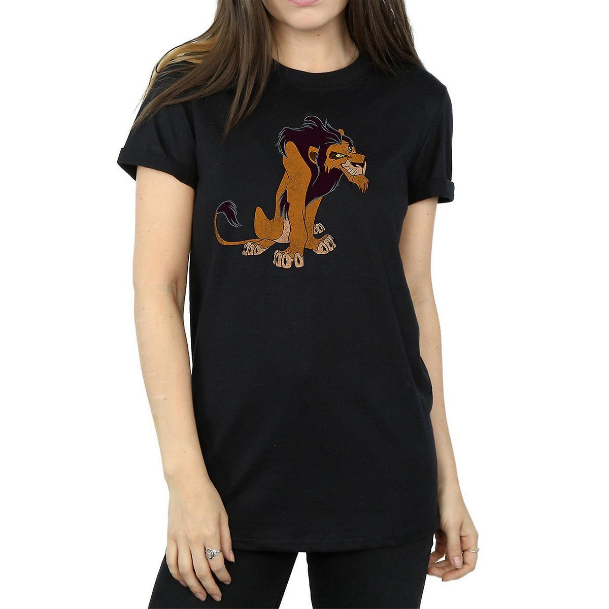 Black - Front - The Lion King Womens-Ladies Classic Scar Cotton Boyfriend T-Shirt