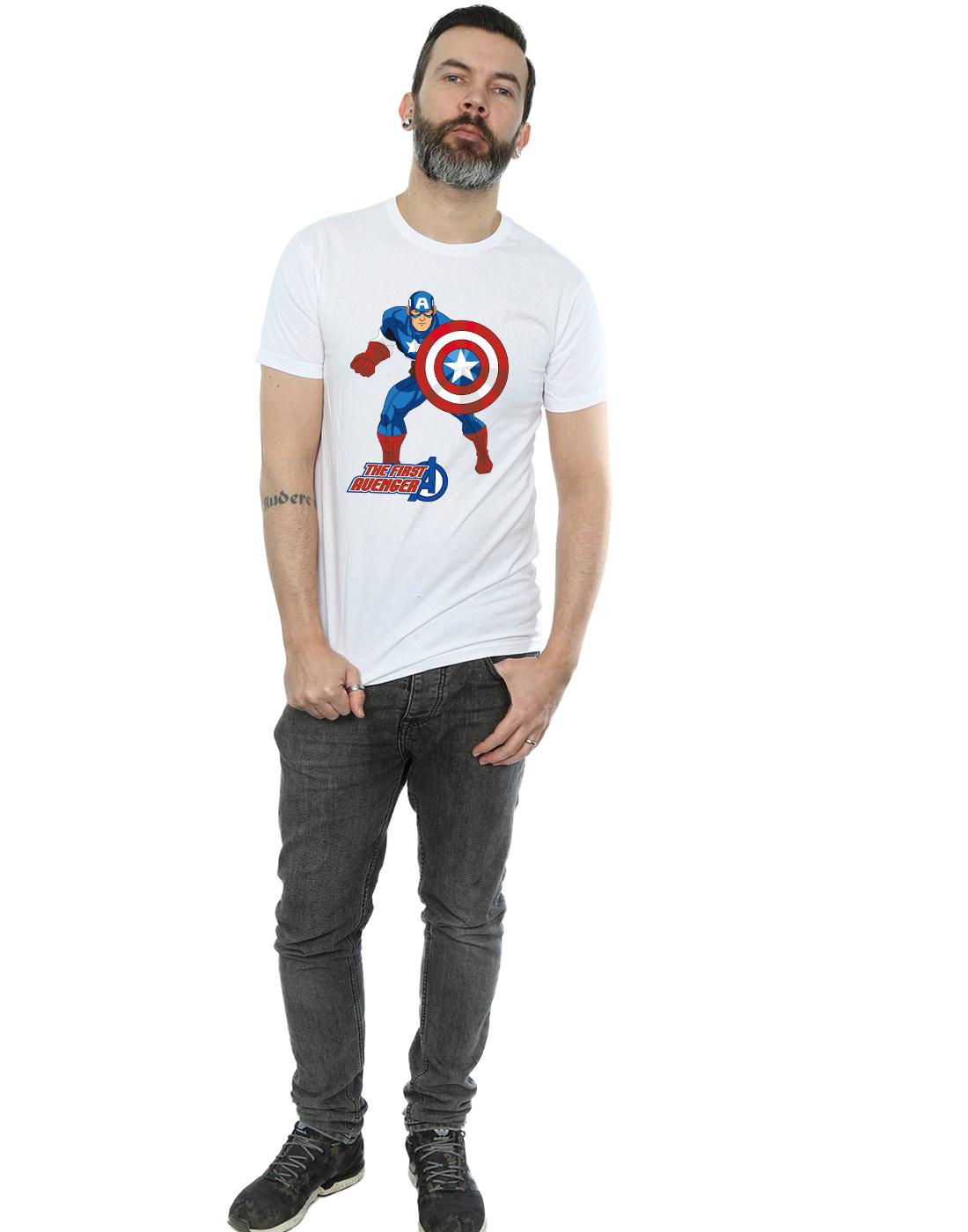 White - Lifestyle - Marvel Mens Captain America The First Avenger T-Shirt