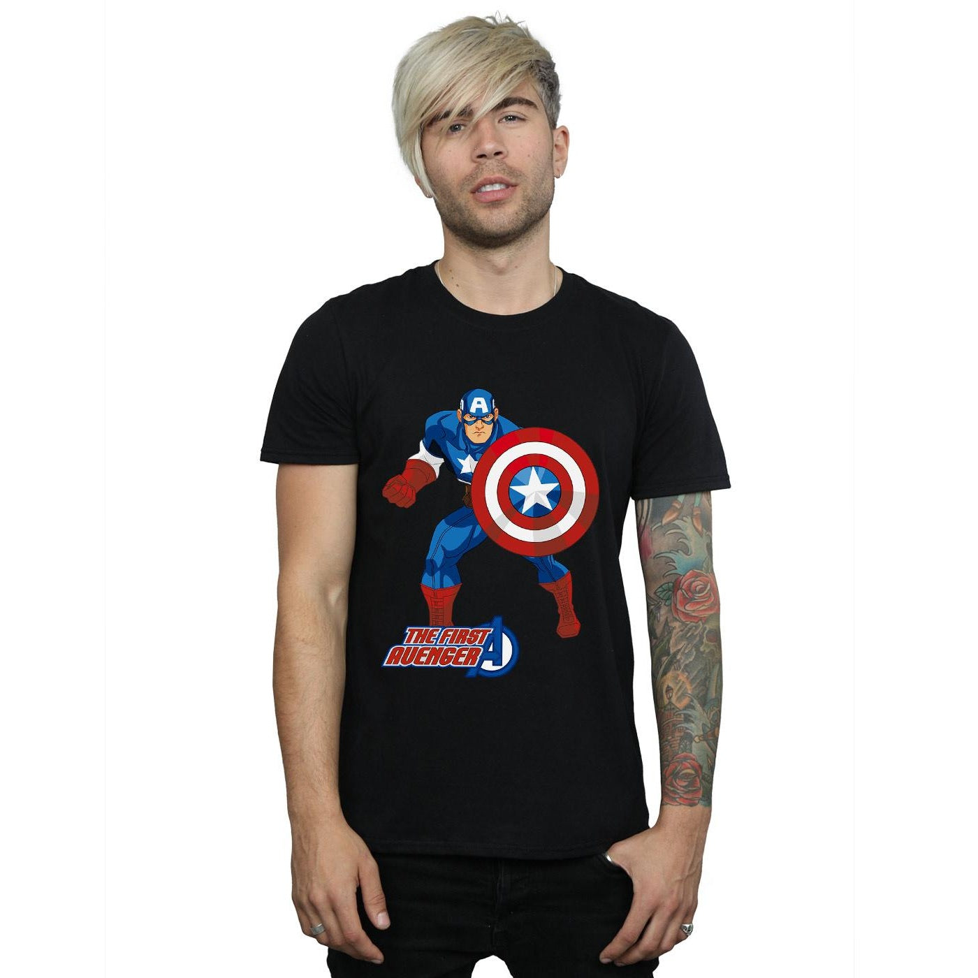 Black - Back - Marvel Mens Captain America The First Avenger T-Shirt