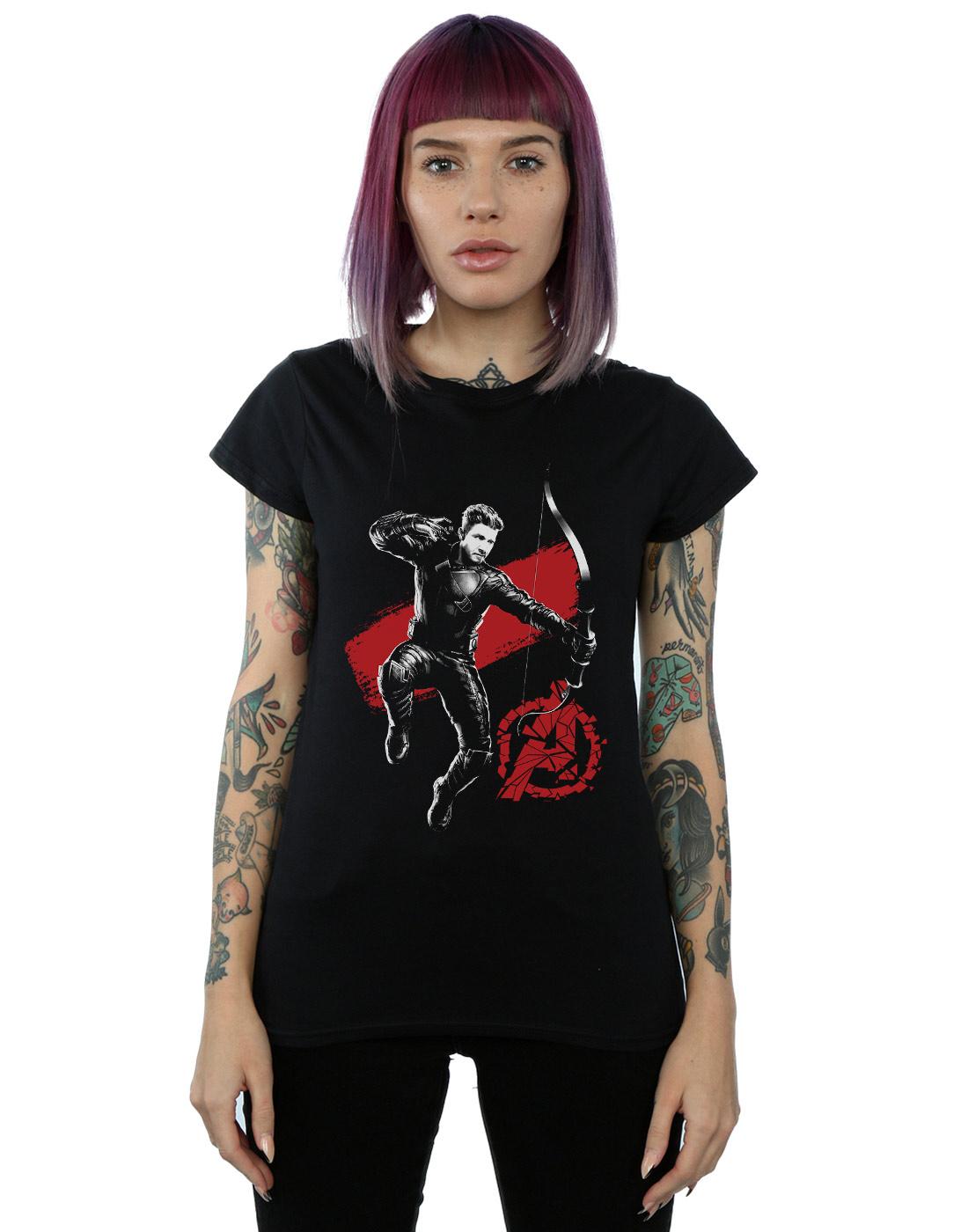 Black - Back - Marvel Womens-Ladies Avengers Endgame Mono Hawkeye Cotton T-Shirt
