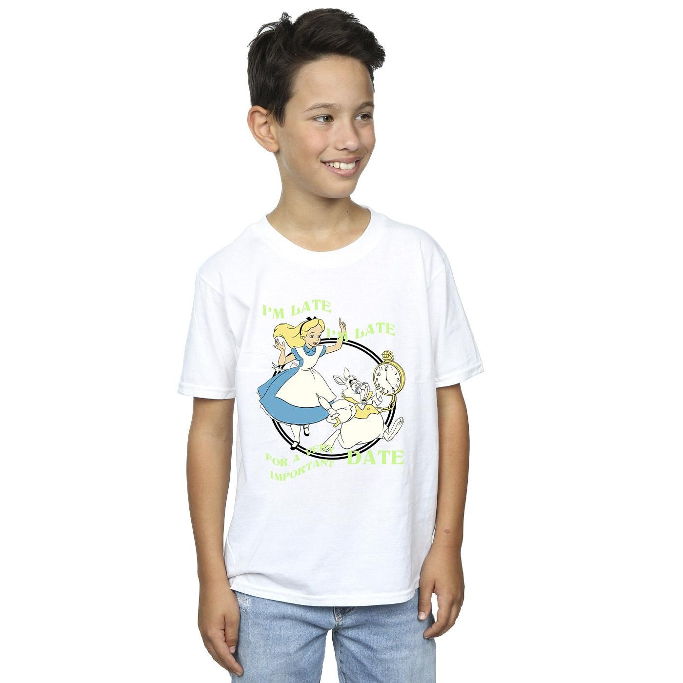 White - Back - Disney Boys Alice In Wonderland I´m Late T-Shirt