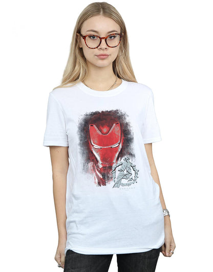 White - Back - Marvel Womens-Ladies Avengers Endgame Iron Man Brushed Cotton Boyfriend T-Shirt