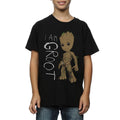 Black - Front - Guardians Of The Galaxy Boys I Am Groot Scribble Cotton T-Shirt
