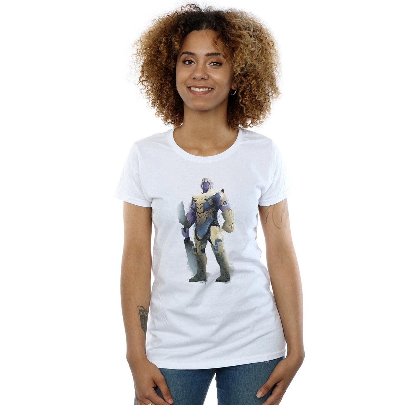 White - Back - Marvel Womens-Ladies Avengers Endgame Painted Thanos Cotton T-Shirt