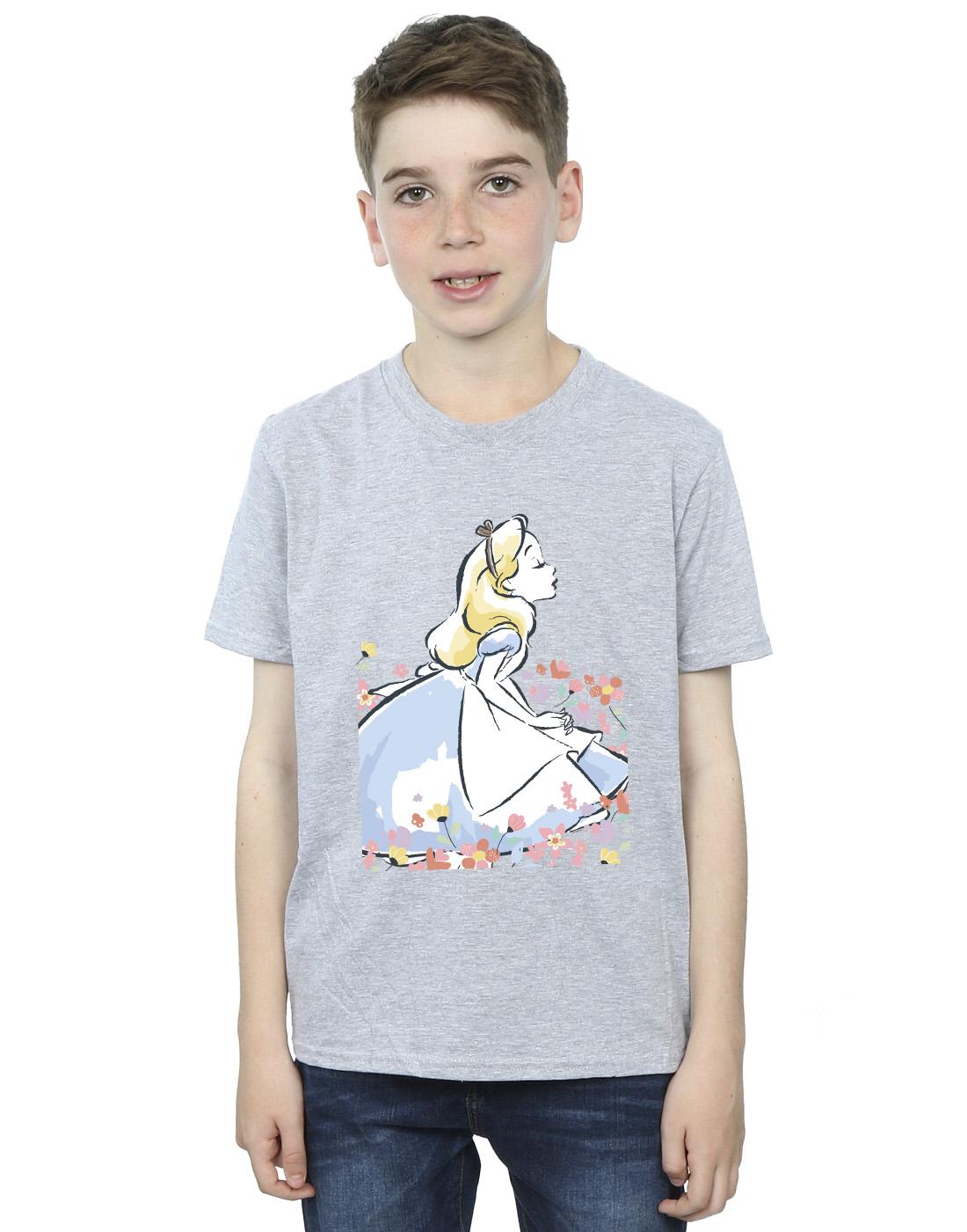Sports Grey - Back - Disney Boys Alice In Wonderland Sketch Flowers T-Shirt