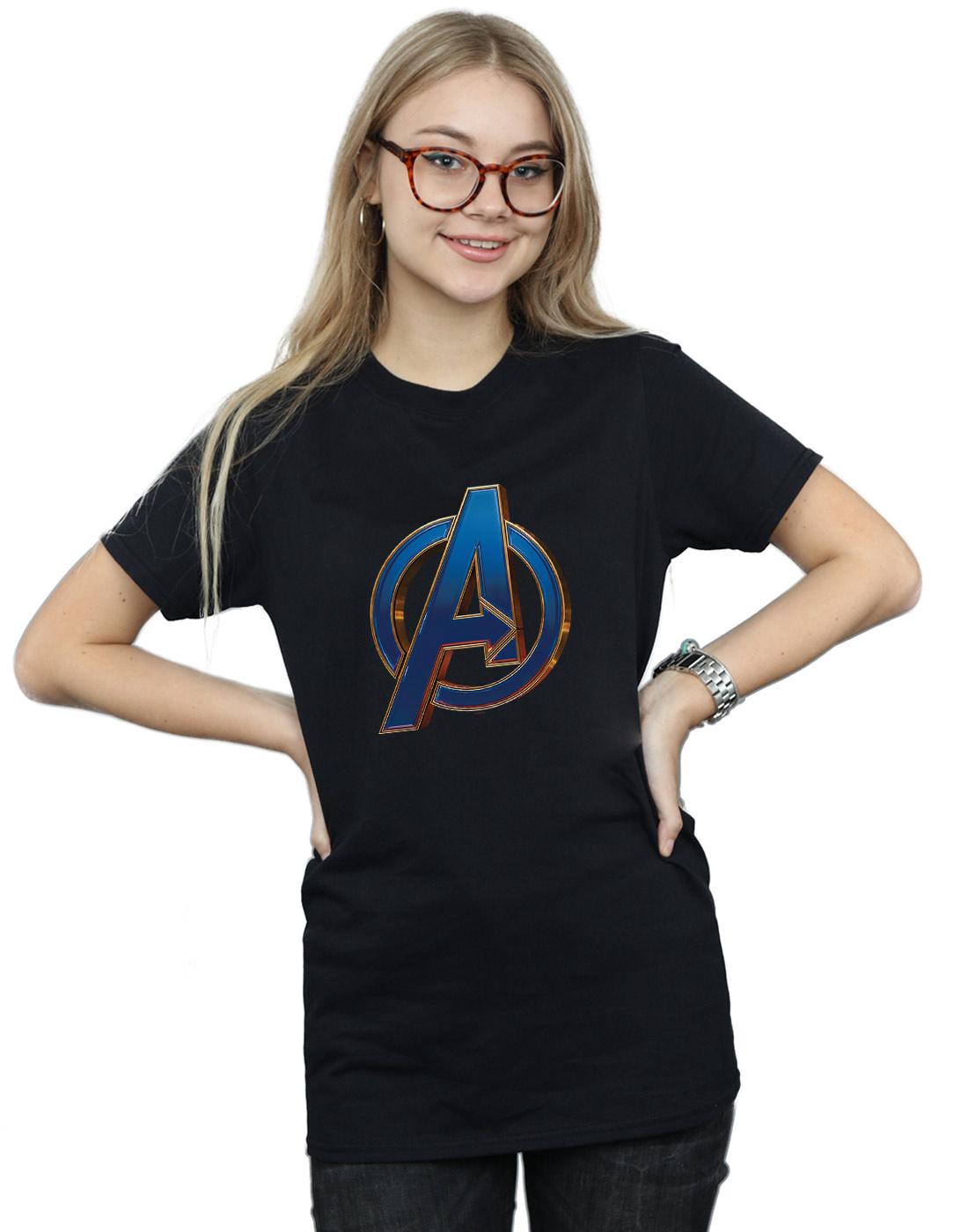 Black - Back - Marvel Womens-Ladies Avengers Endgame Heroic Logo Cotton Boyfriend T-Shirt