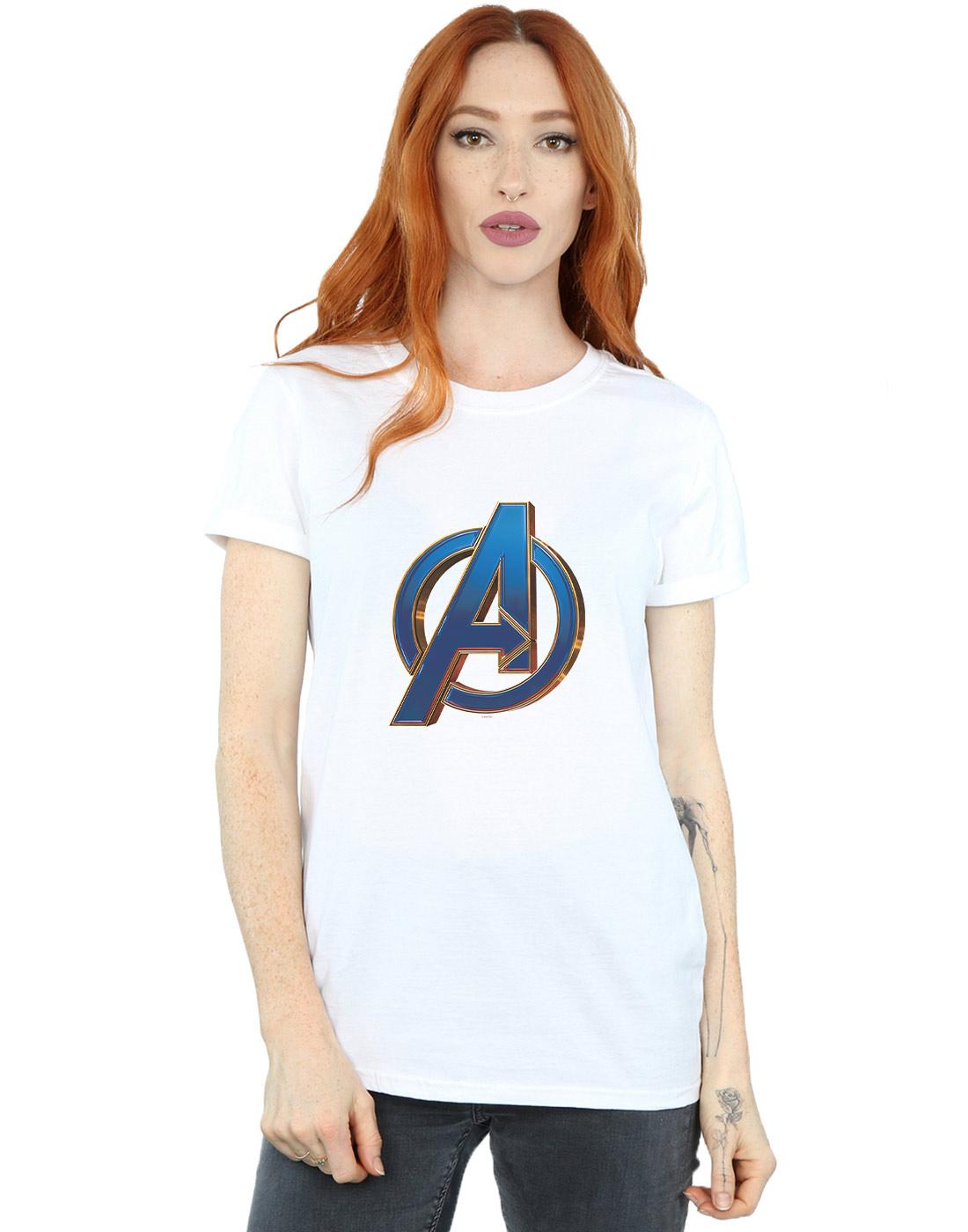 White - Back - Marvel Womens-Ladies Avengers Endgame Heroic Logo Cotton Boyfriend T-Shirt