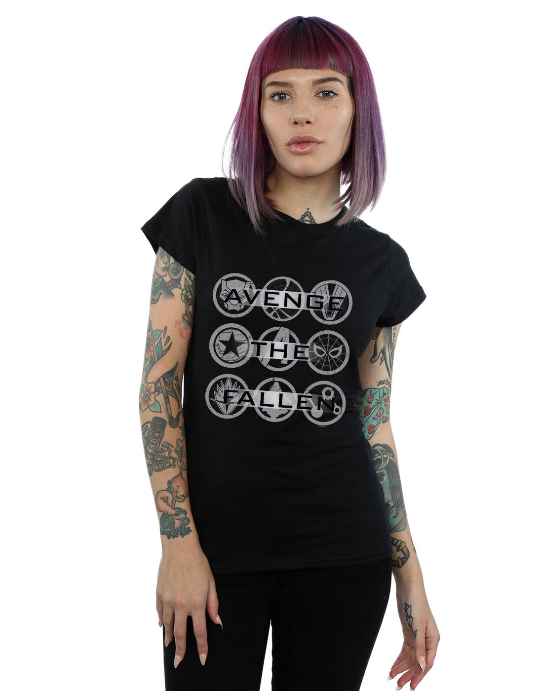 Black - Back - Marvel Womens-Ladies Avengers Endgame Avenge The Fallen Icons Cotton T-Shirt