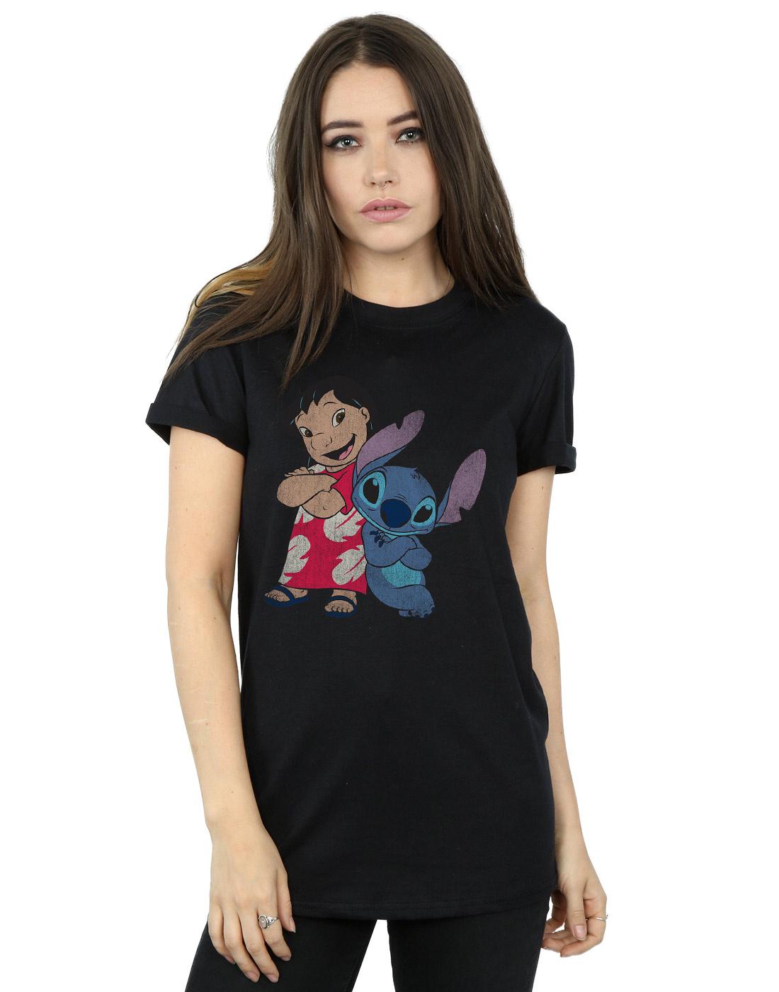 Black - Back - Lilo & Stitch Womens-Ladies Classic Cotton Boyfriend T-Shirt