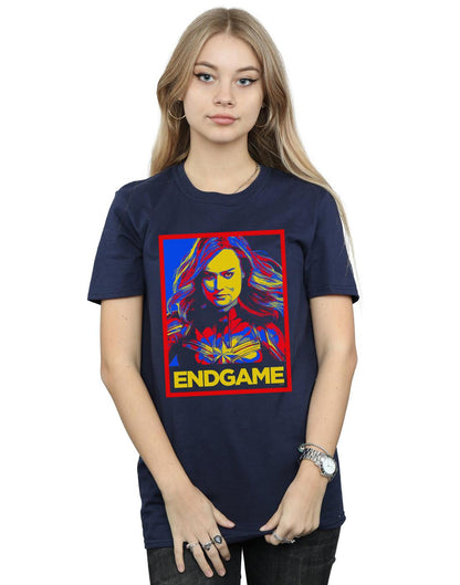 Navy Blue - Back - Marvel Womens-Ladies Avengers Endgame Captain Marvel Poster Cotton Boyfriend T-Shirt