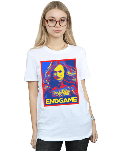 White - Back - Marvel Womens-Ladies Avengers Endgame Captain Marvel Poster Cotton Boyfriend T-Shirt