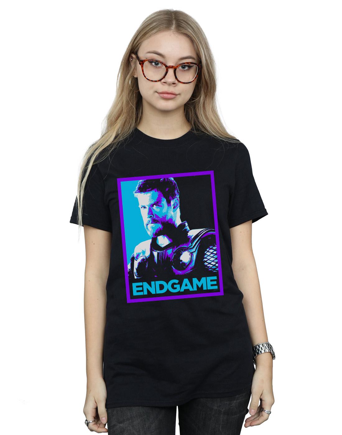 Black - Back - Marvel Womens-Ladies Avengers Endgame Thor Poster Cotton Boyfriend T-Shirt