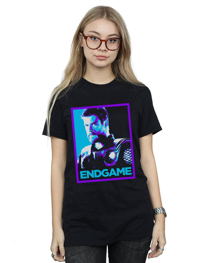 Black - Back - Marvel Womens-Ladies Avengers Endgame Thor Poster Cotton Boyfriend T-Shirt