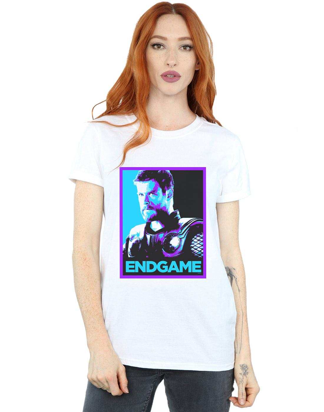 White - Back - Marvel Womens-Ladies Avengers Endgame Thor Poster Cotton Boyfriend T-Shirt