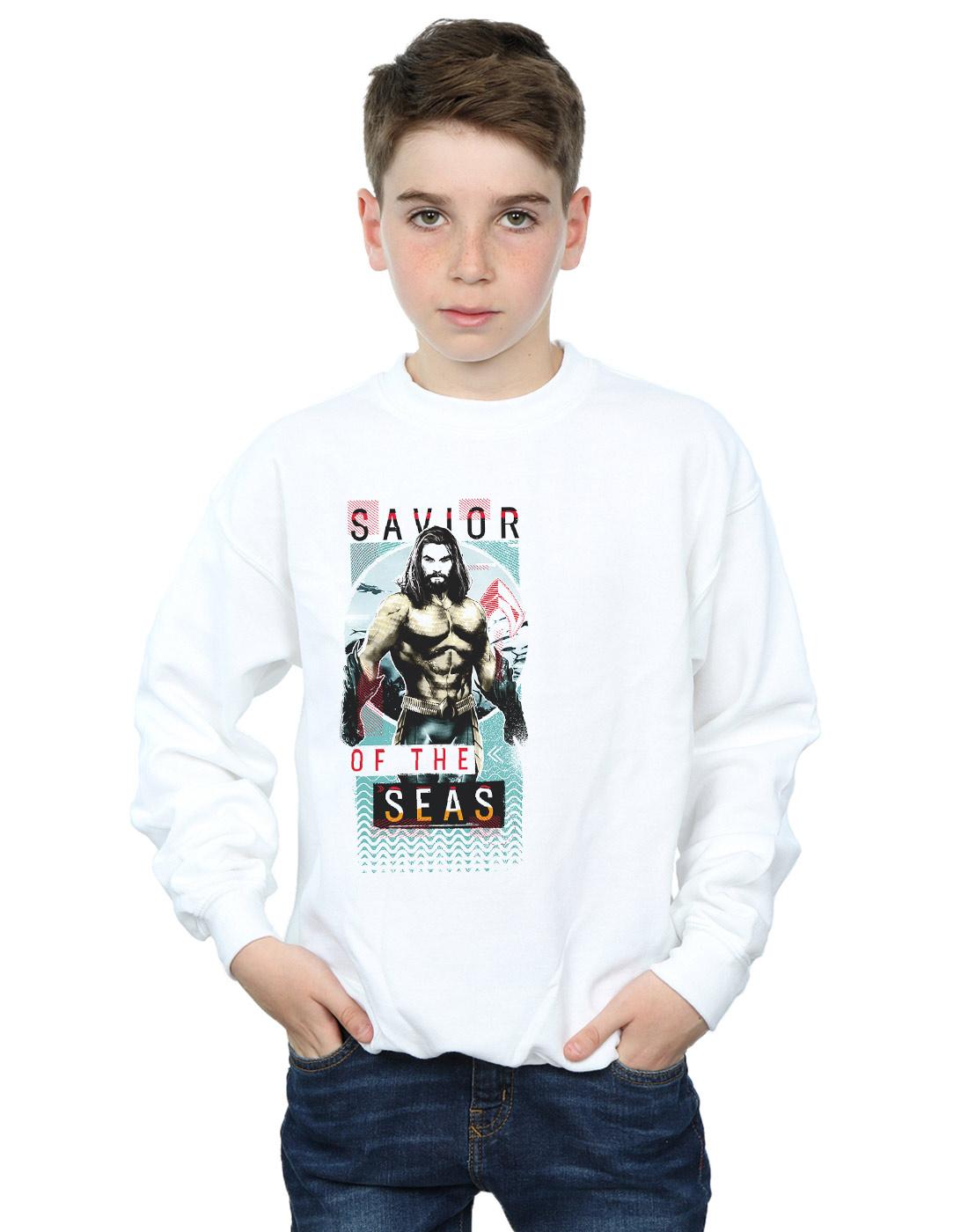 White - Back - DC Comics Boys Aquaman Saviour Of The Seas Sweatshirt