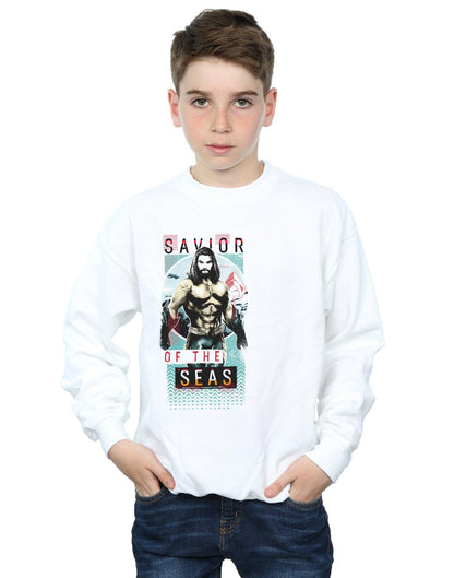 White - Back - DC Comics Boys Aquaman Saviour Of The Seas Sweatshirt