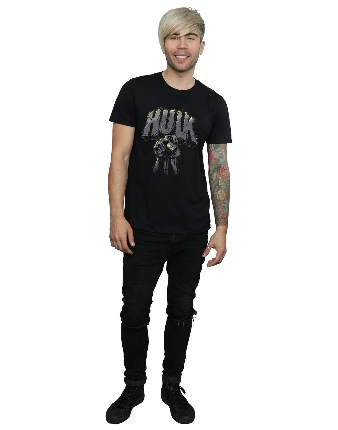 Black - Lifestyle - Marvel Mens Hulk Punch Logo T-Shirt