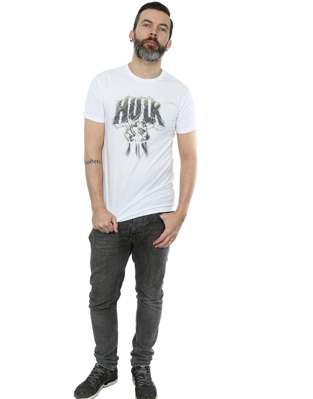 White - Lifestyle - Marvel Mens Hulk Punch Logo T-Shirt