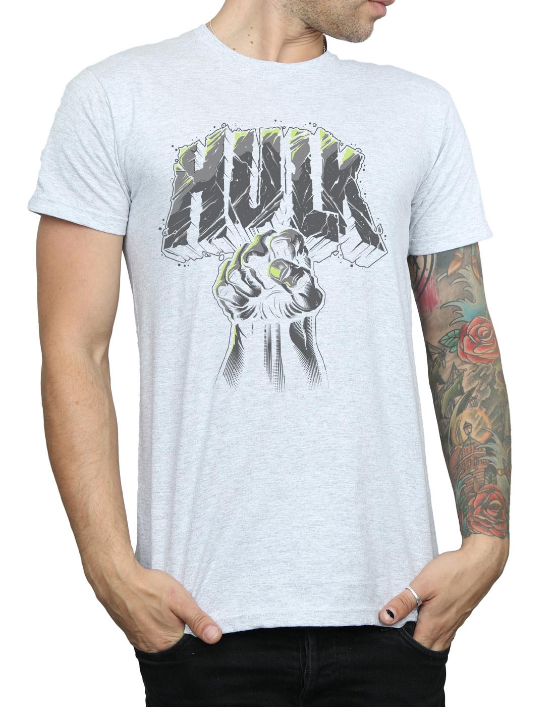 Sports Grey - Side - Marvel Mens Hulk Punch Logo T-Shirt