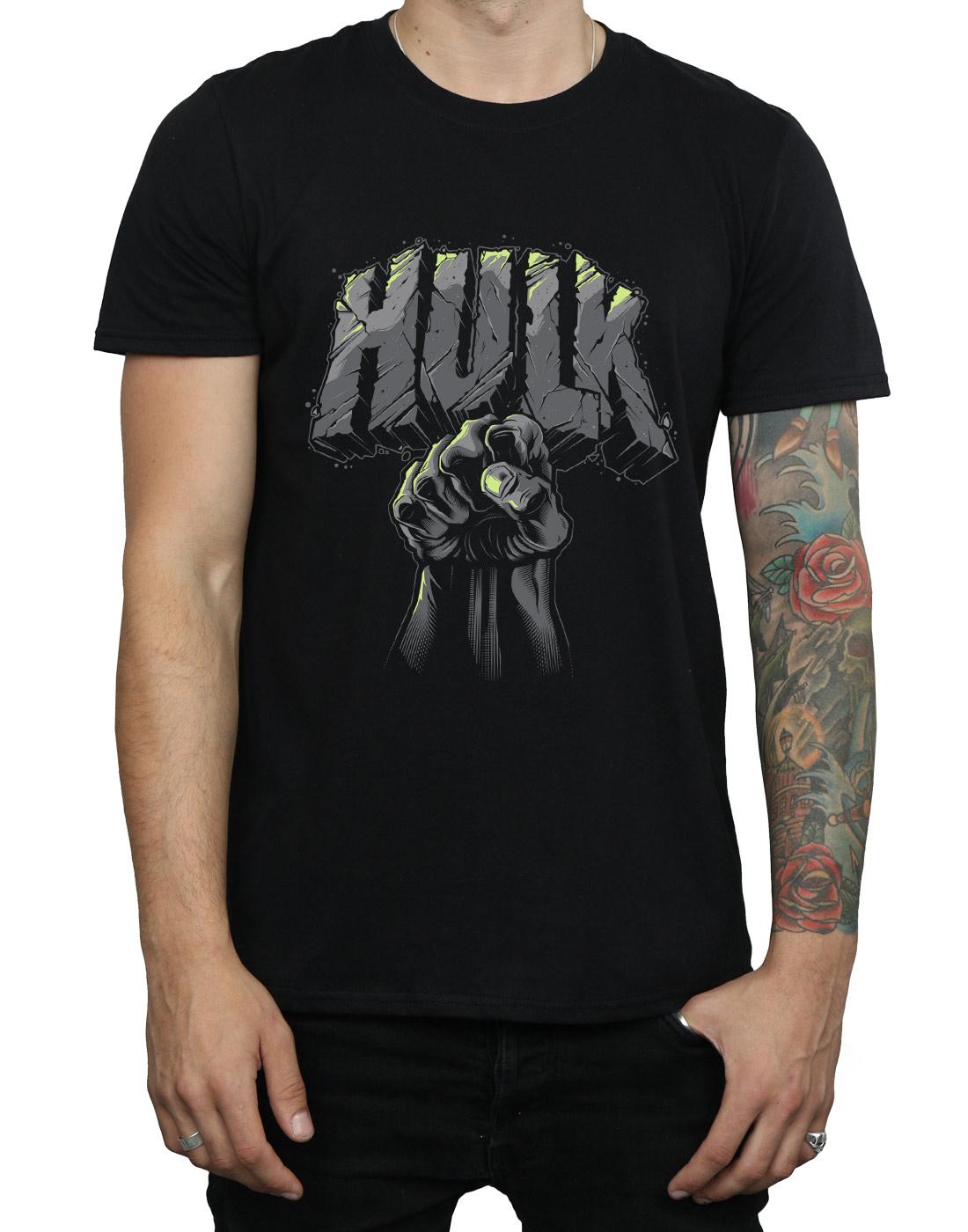 Black - Side - Marvel Mens Hulk Punch Logo T-Shirt