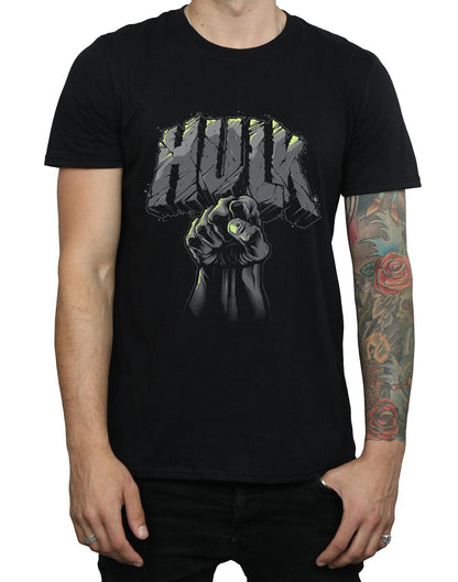 Black - Side - Marvel Mens Hulk Punch Logo T-Shirt