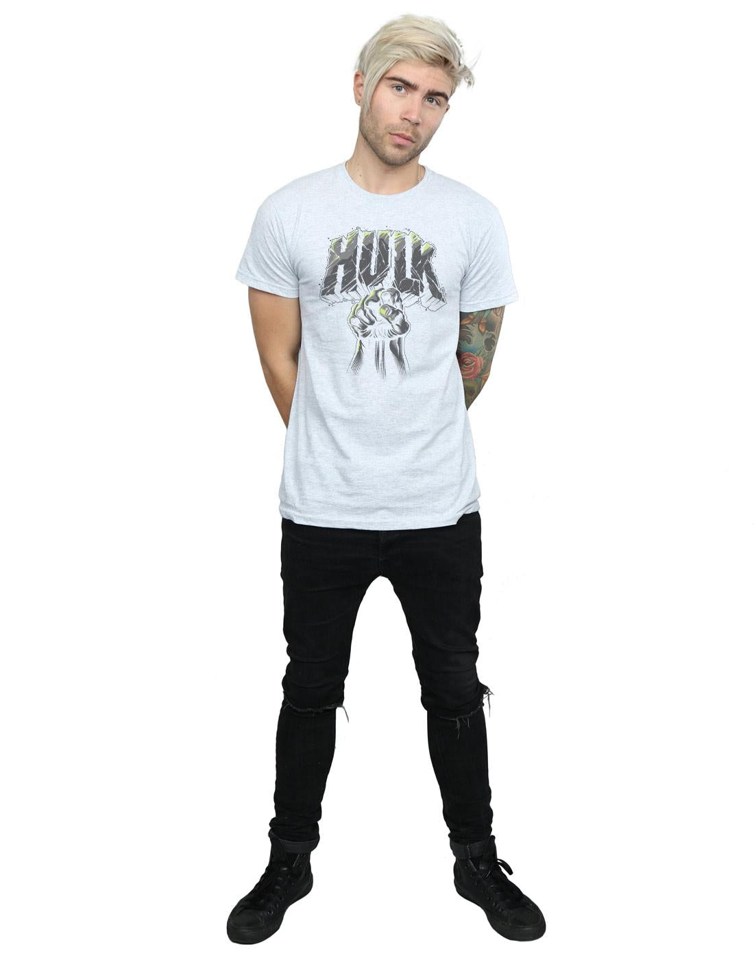 Sports Grey - Lifestyle - Marvel Mens Hulk Punch Logo T-Shirt