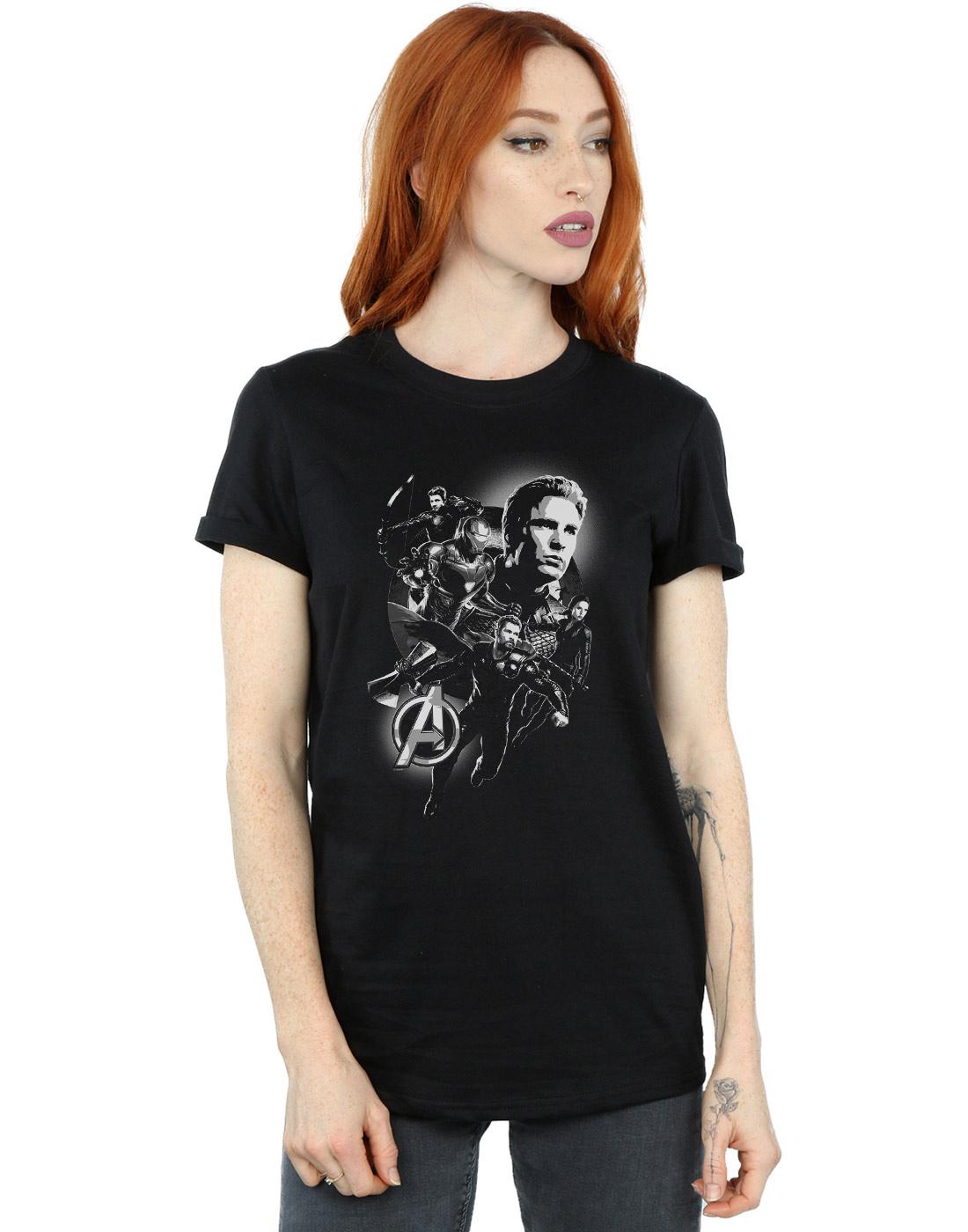Black - Back - Marvel Womens-Ladies Avengers Endgame Mono Heroes Cotton Boyfriend T-Shirt