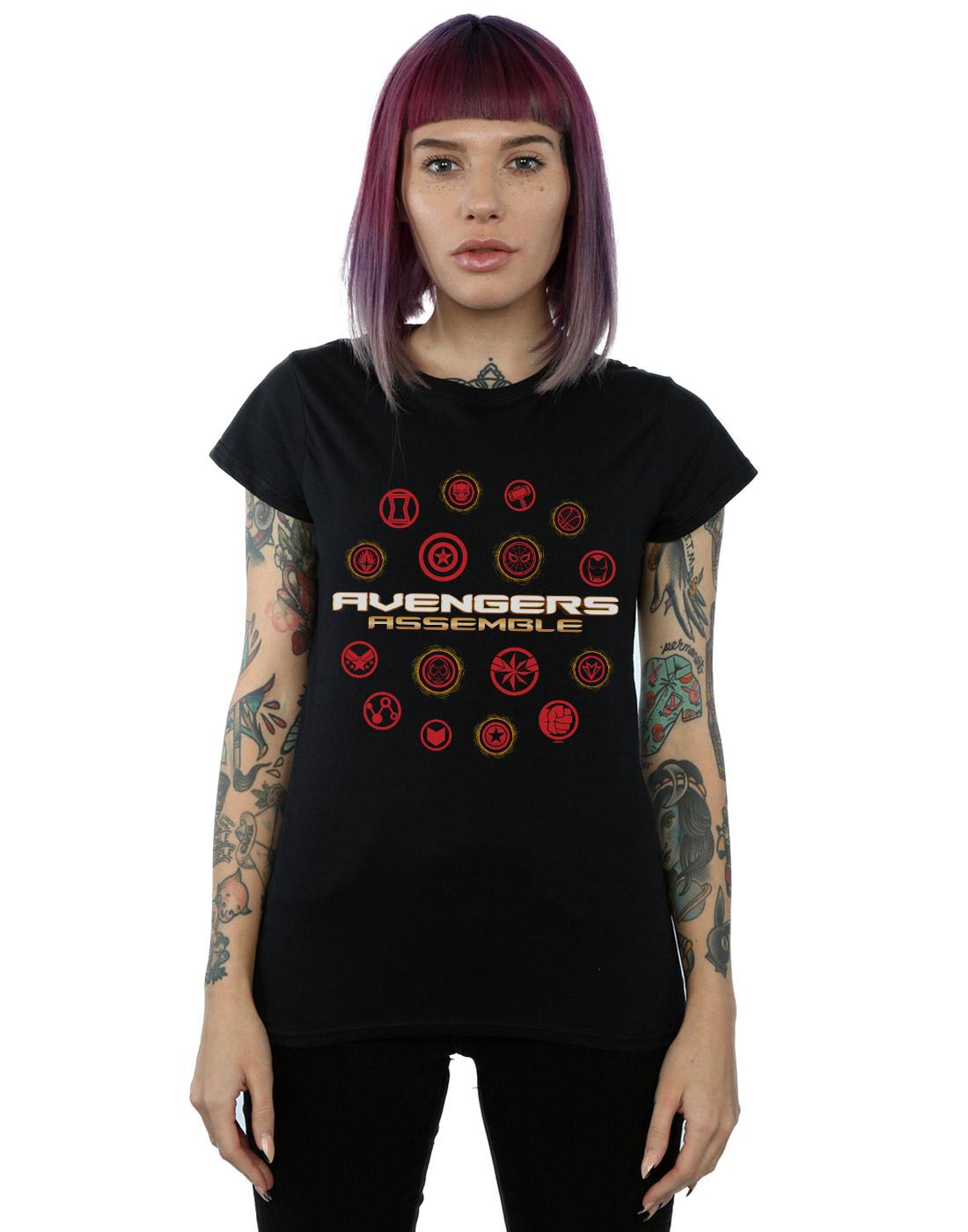 Black - Back - Marvel Womens-Ladies Avengers Endgame Avengers Assemble Cotton T-Shirt