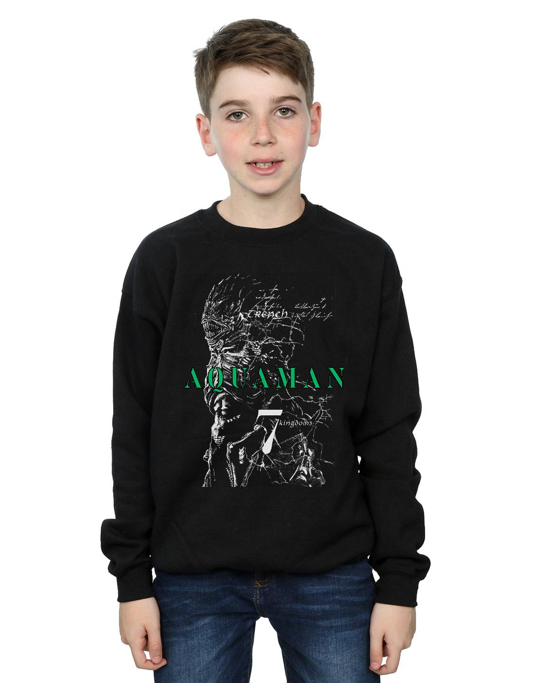 Black - Back - DC Comics Boys Aquaman The Trench Sketch Sweatshirt