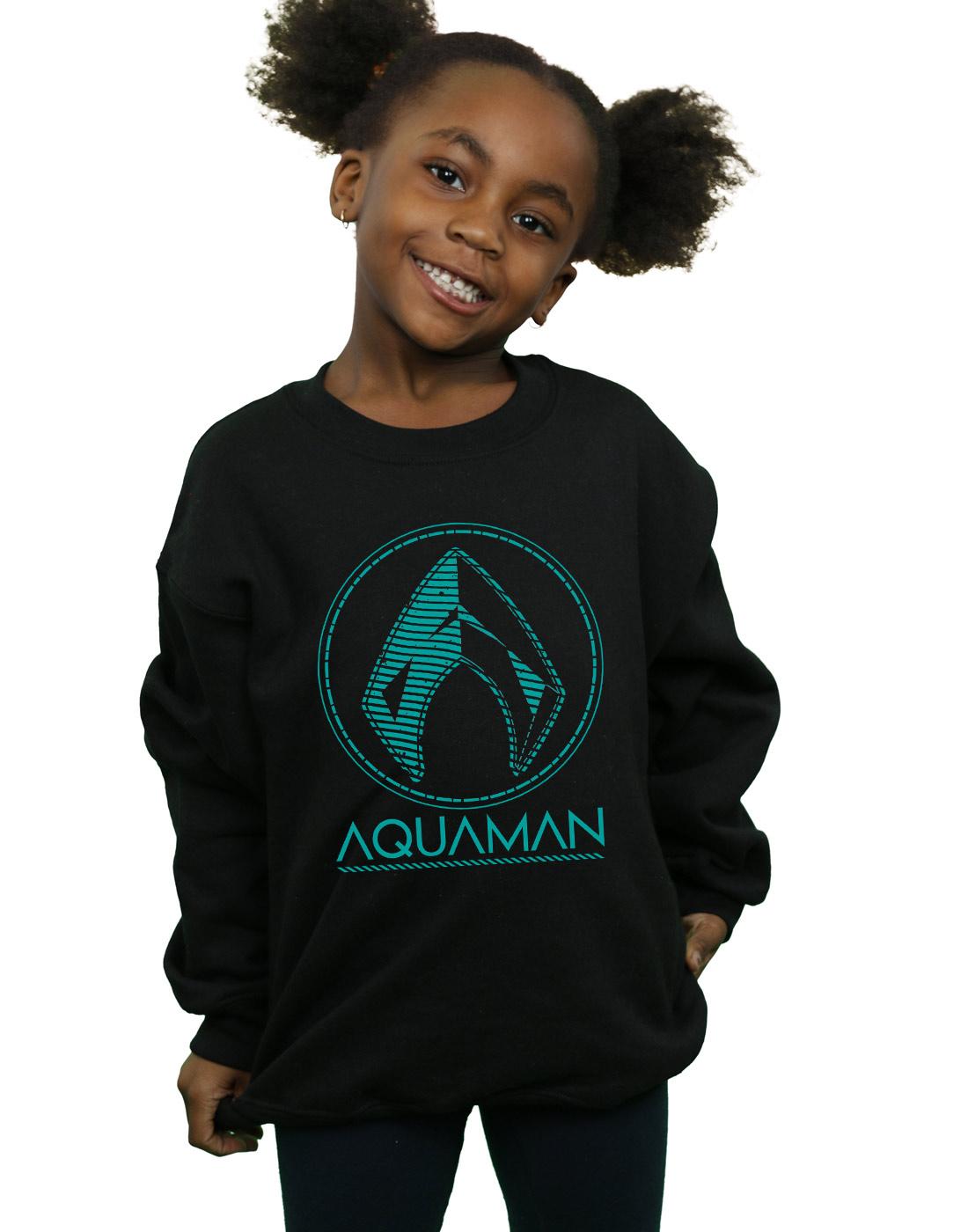 Black - Back - DC Comics Girls Aquaman Aqua Logo Sweatshirt