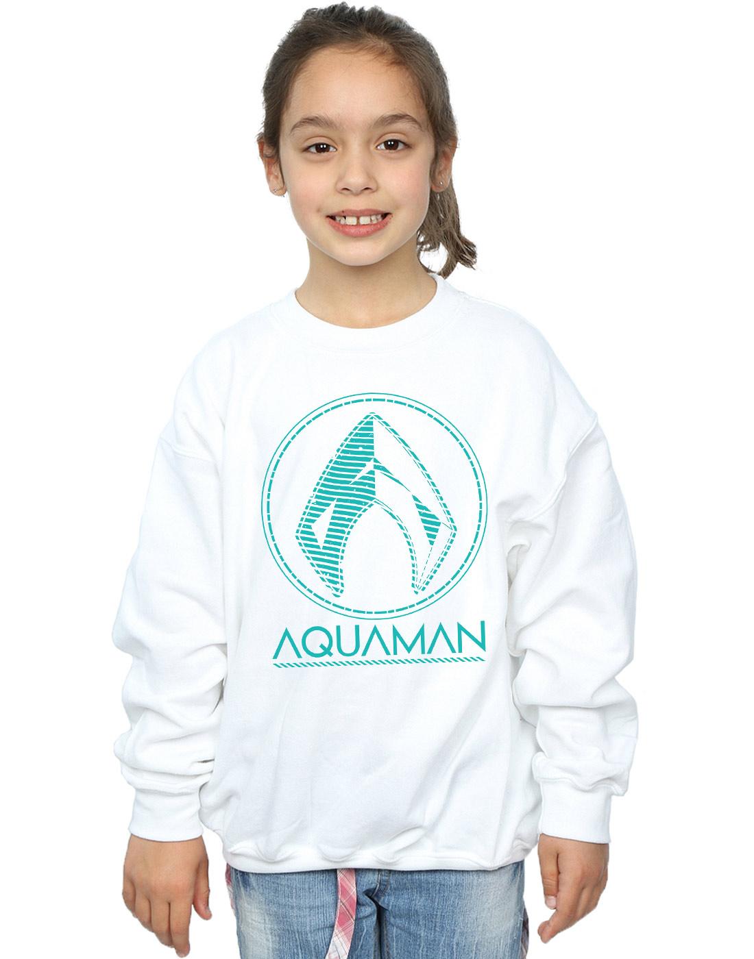 White - Back - DC Comics Girls Aquaman Aqua Logo Sweatshirt