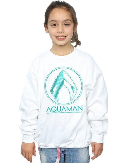 White - Back - DC Comics Girls Aquaman Aqua Logo Sweatshirt