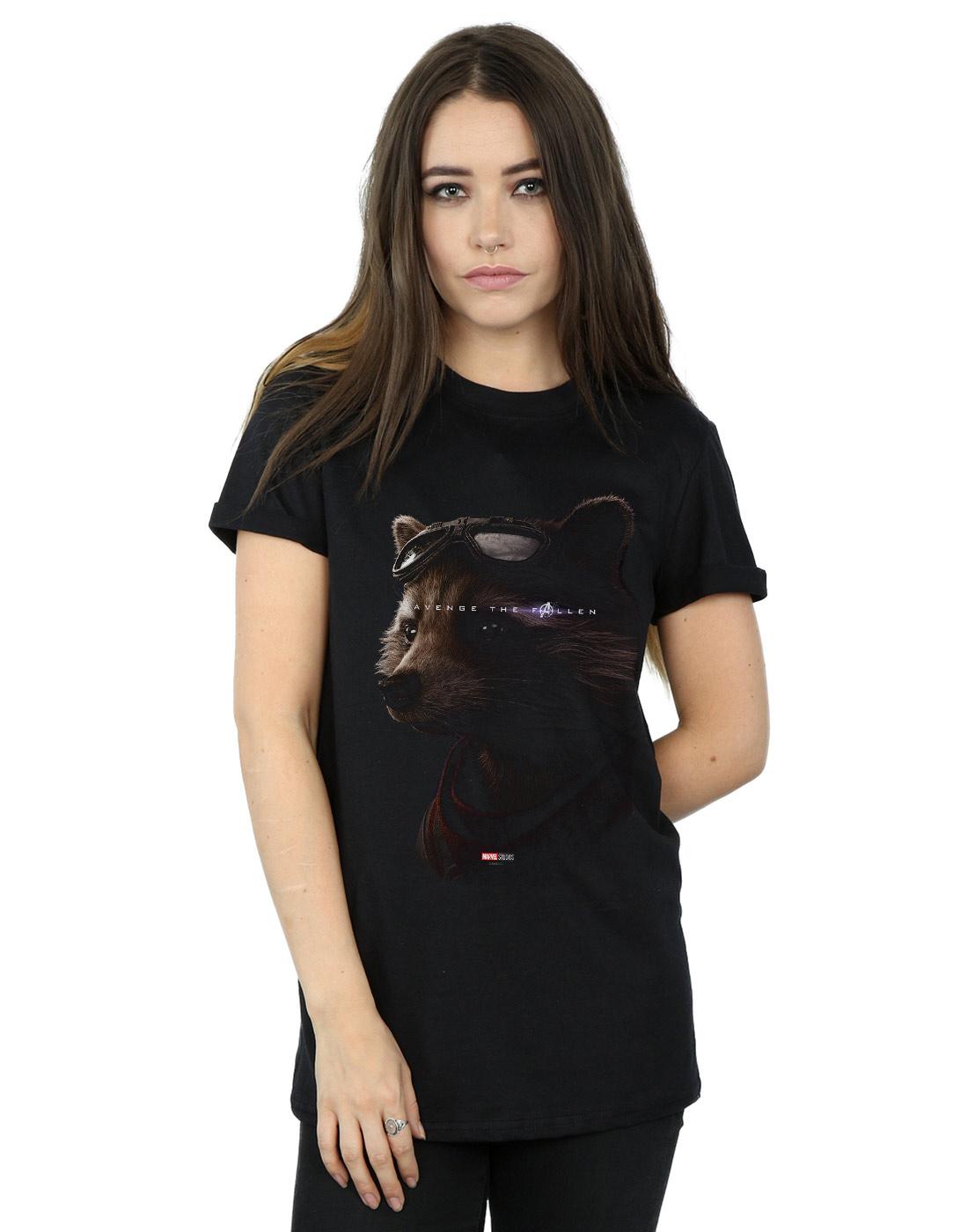 Black - Back - Marvel Womens-Ladies Avengers Endgame Avenge The Fallen Rocket Cotton Boyfriend T-Shirt