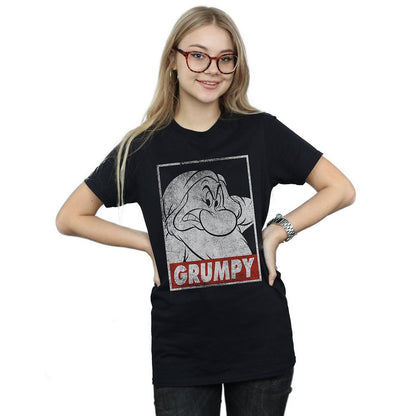 Black - Back - Snow White And The Seven Dwarfs Womens-Ladies Grumpy Poster Cotton Boyfriend T-Shirt