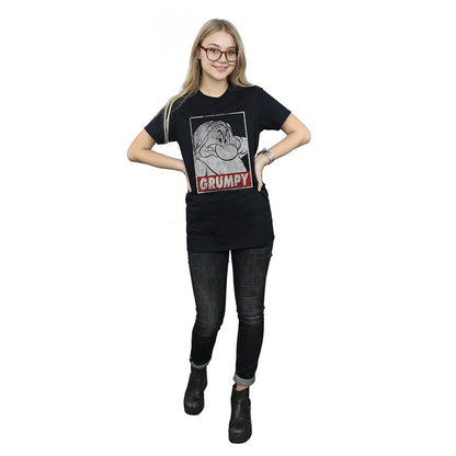 Black - Side - Snow White And The Seven Dwarfs Womens-Ladies Grumpy Poster Cotton Boyfriend T-Shirt