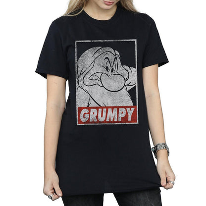 Black - Front - Snow White And The Seven Dwarfs Womens-Ladies Grumpy Poster Cotton Boyfriend T-Shirt