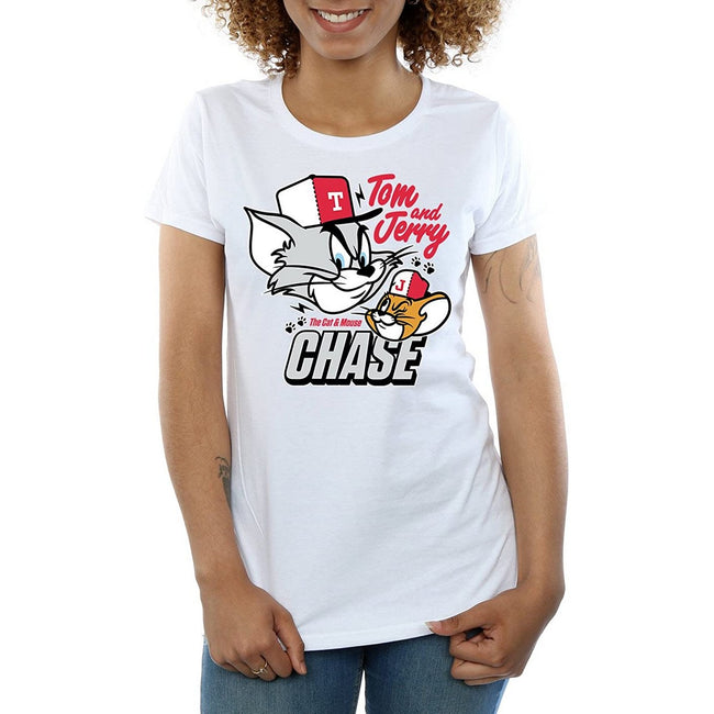 White - Front - Tom and Jerry Womens-Ladies Cat & Mouse Chase Cotton T-Shirt