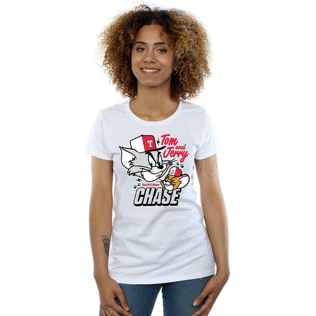 White - Back - Tom and Jerry Womens-Ladies Cat & Mouse Chase Cotton T-Shirt