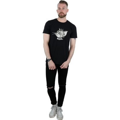 Black - Side - Tom and Jerry Mens Nope Face Cotton T-Shirt